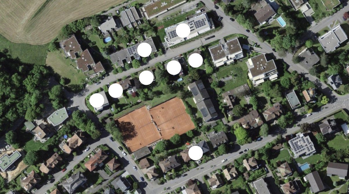 Luftaufnahme der Tennisplätz im Schöngrund mit Wohnorten der IGL Mitglieder